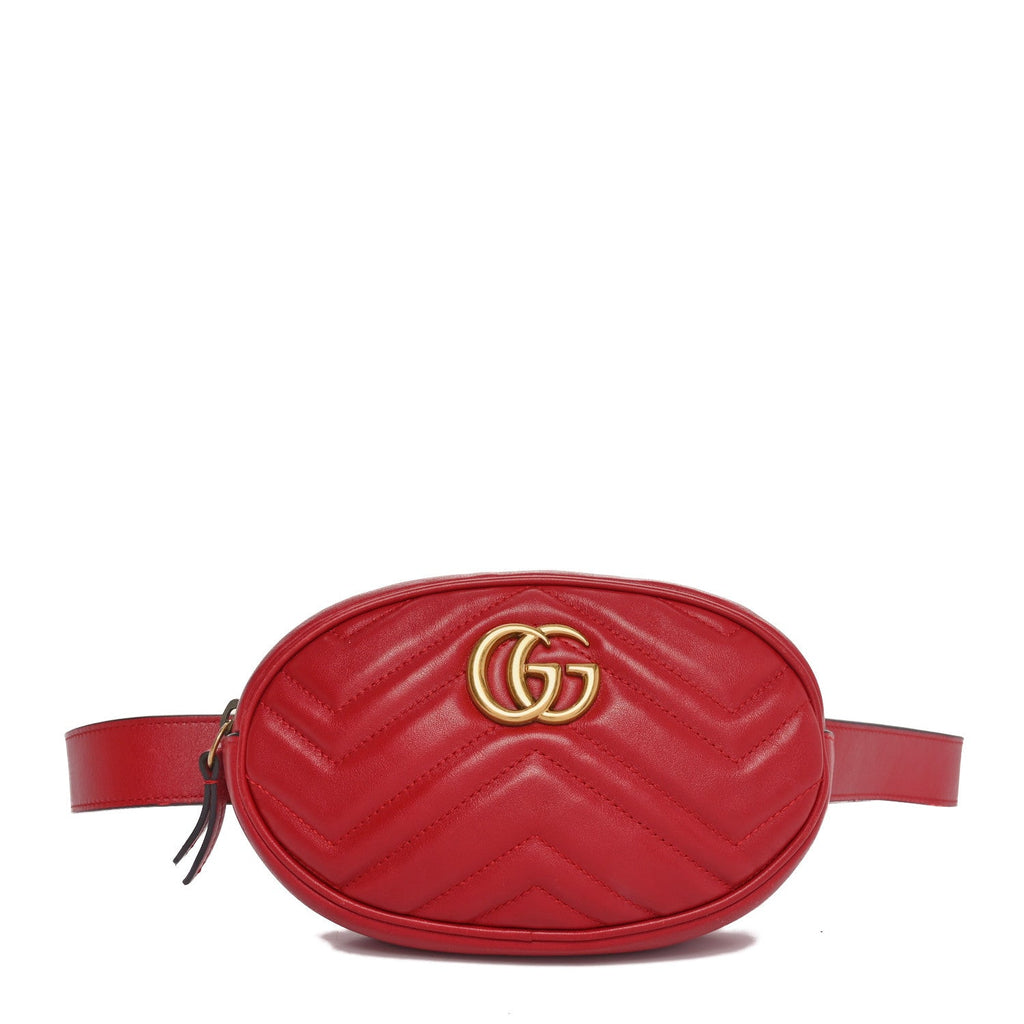 Calfskin Matelasse GG Marmont Belt Bag 95 38 Hibiscus Red
