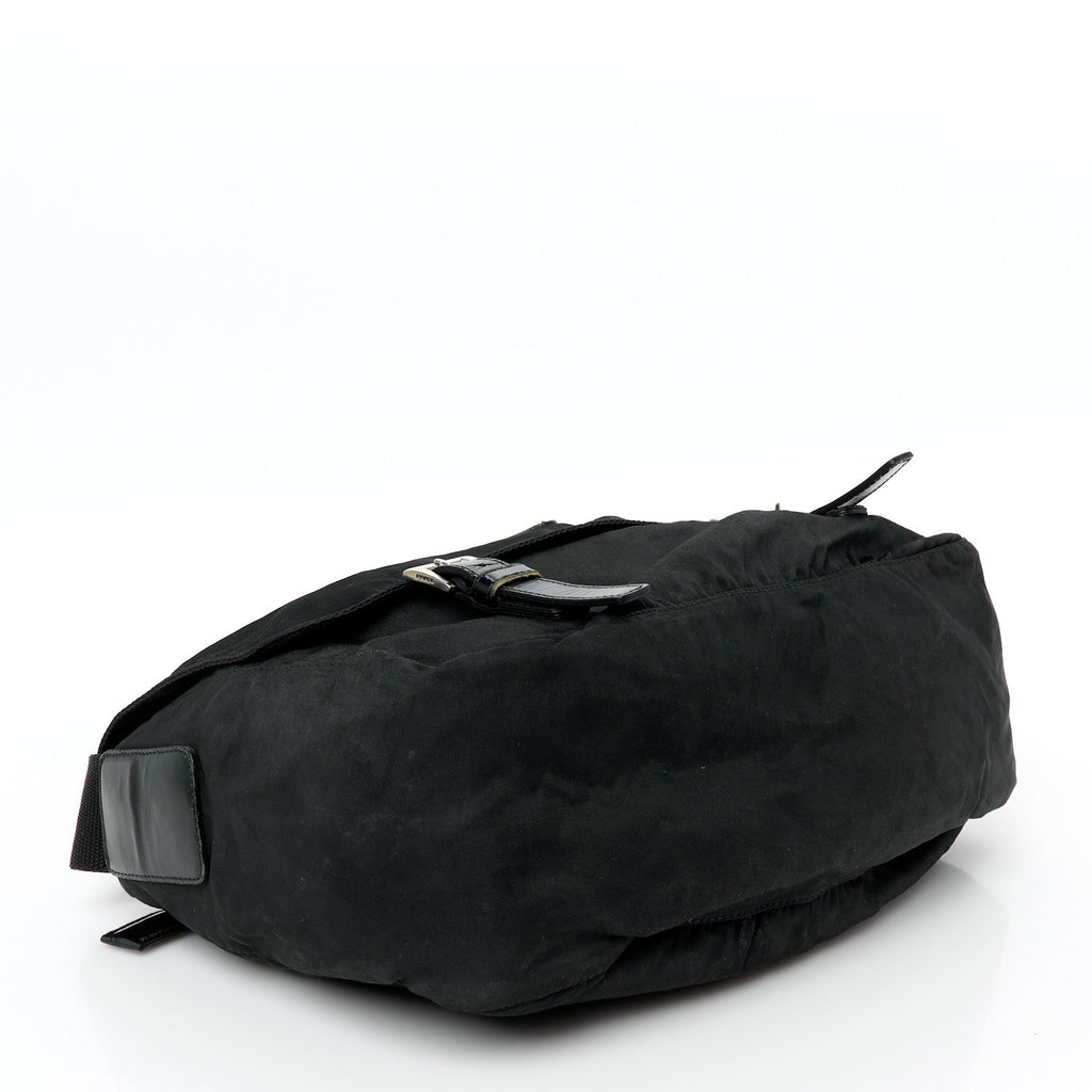 Nylon Soft Calfskin Vela Messenger Bag Black