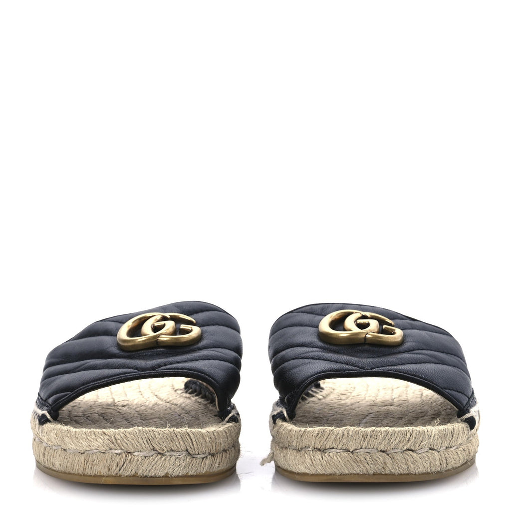 Nappa Matelasse GG Marmont Espadrille Slide Sandals 38 Black