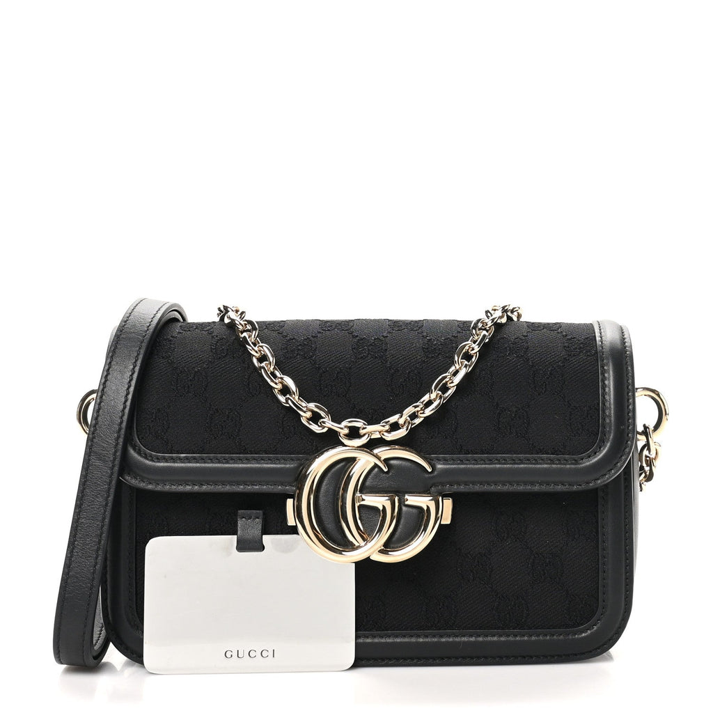 Crepe Wool Silk GG Monogram Go Small Shoulder Bag Black