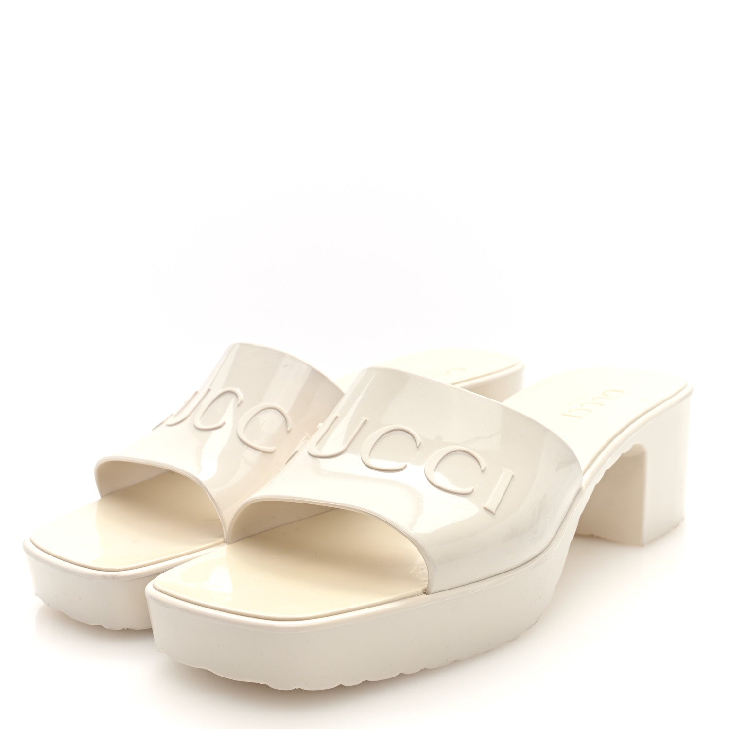 Rubber Gucci Logo Womens Platform 20/60mm Slide Sandals 38 Mystic White