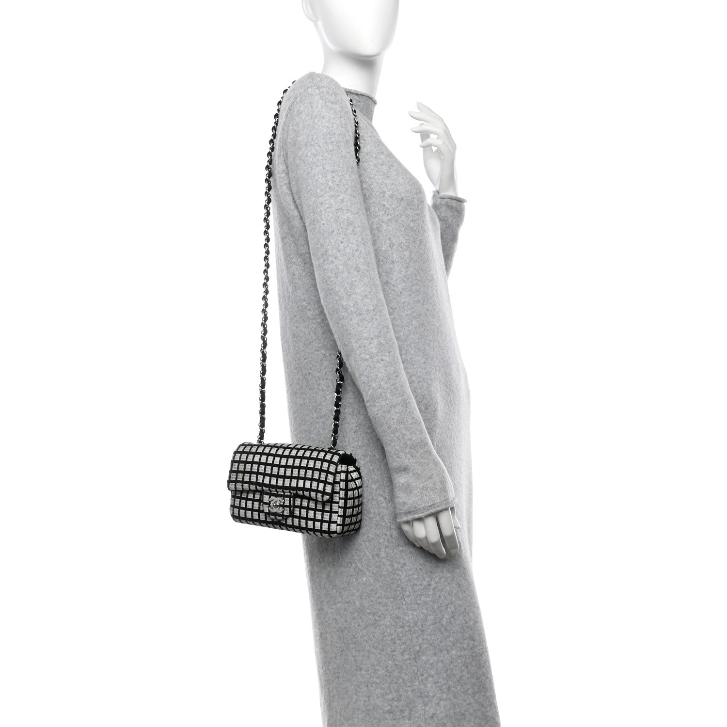 Ribbon Tweed Mini Rectangular Flap Black Ivory