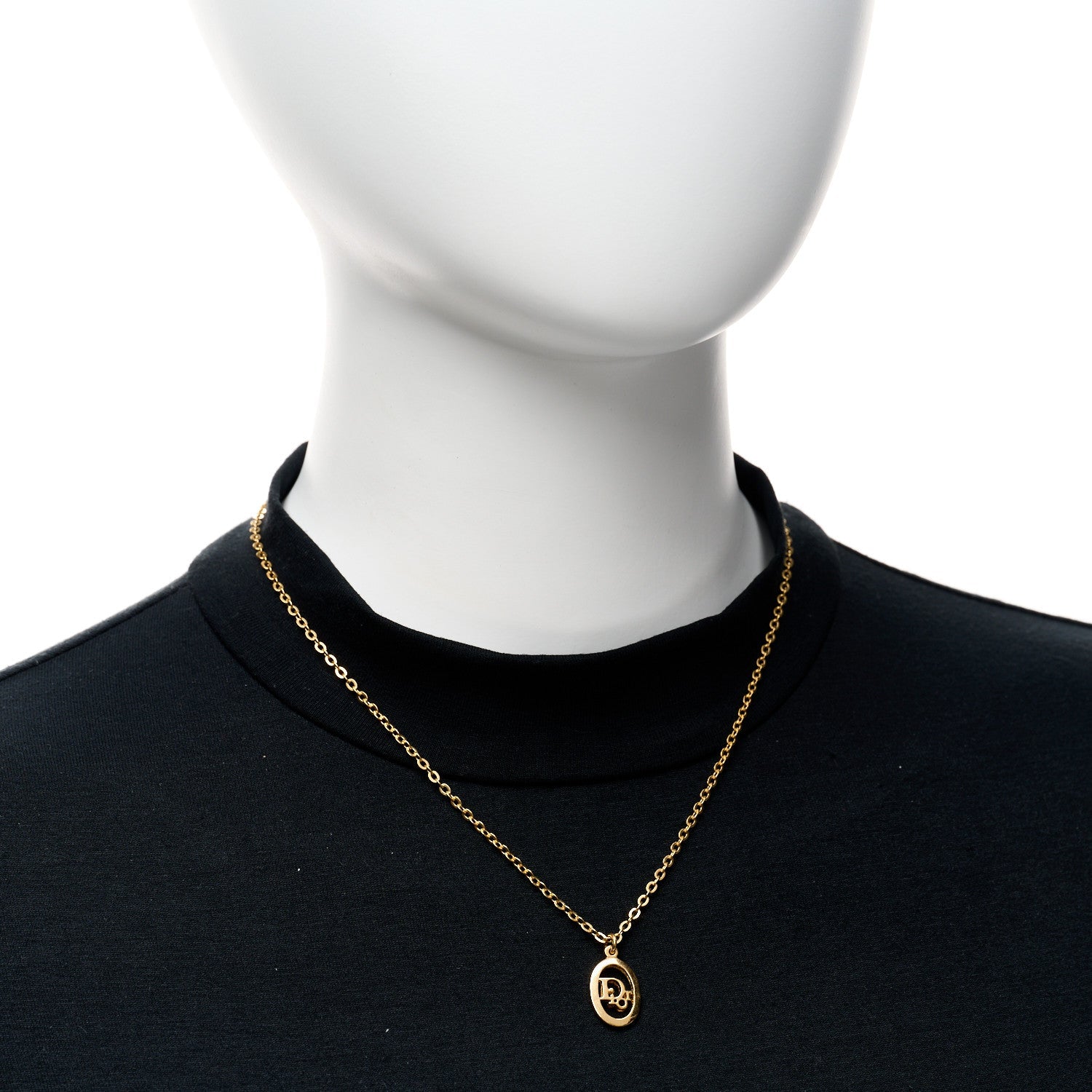 Metal CD Logo Oval Pendant Necklace Gold