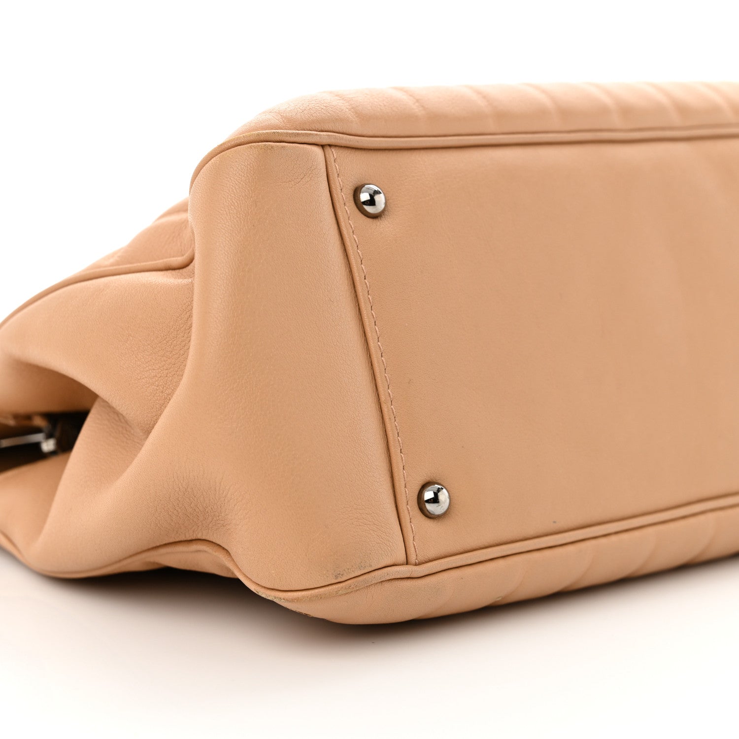 Calfskin Vertical Quilted Lax East West Shoulder Bag Beige