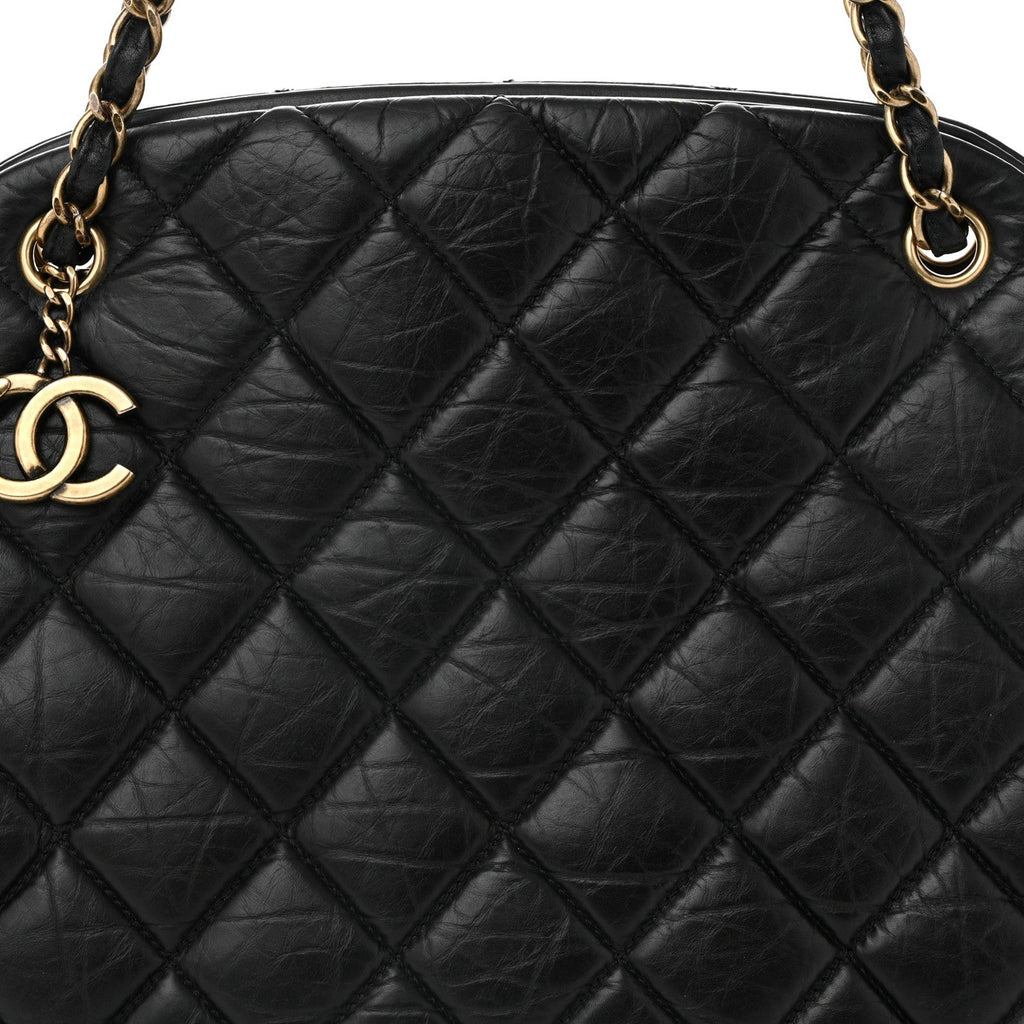 Aged Calfskin Large Just Mademoiselle Bowling Bag Black