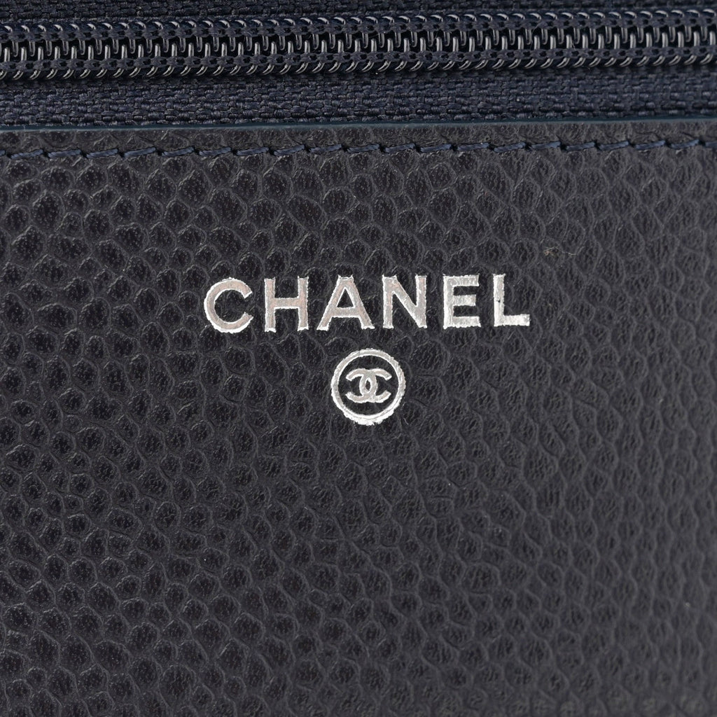 Caviar Quilted Wallet on Chain WOC Navy Blue