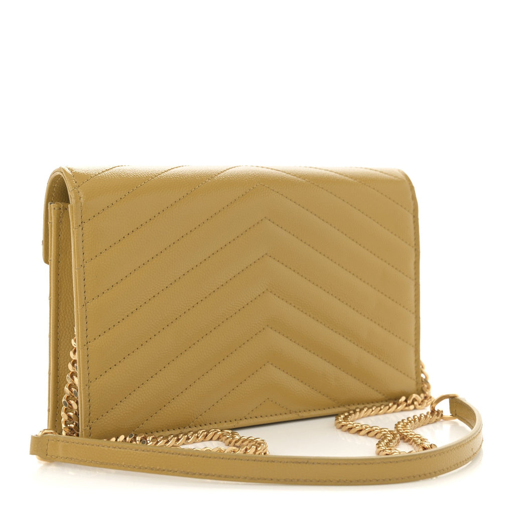 Grain De Poudre Matelasse Chevron Monogram Envelope Chain Wallet Light Chartreuse