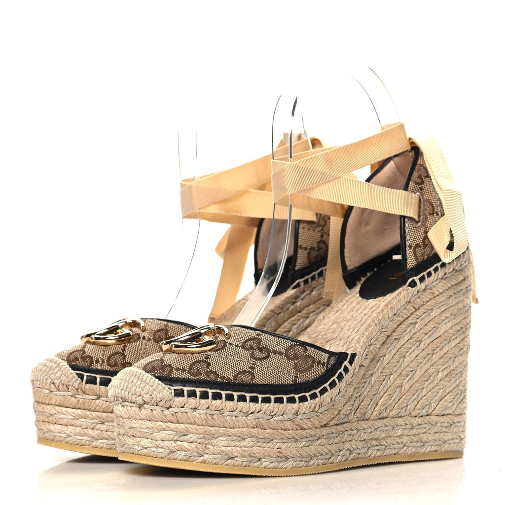 Monogram Matelasse GG Marmont Ankle Wrap Platform 35/120mm Espadrille Wedges 35 Beige Ebony Black Sand Storm