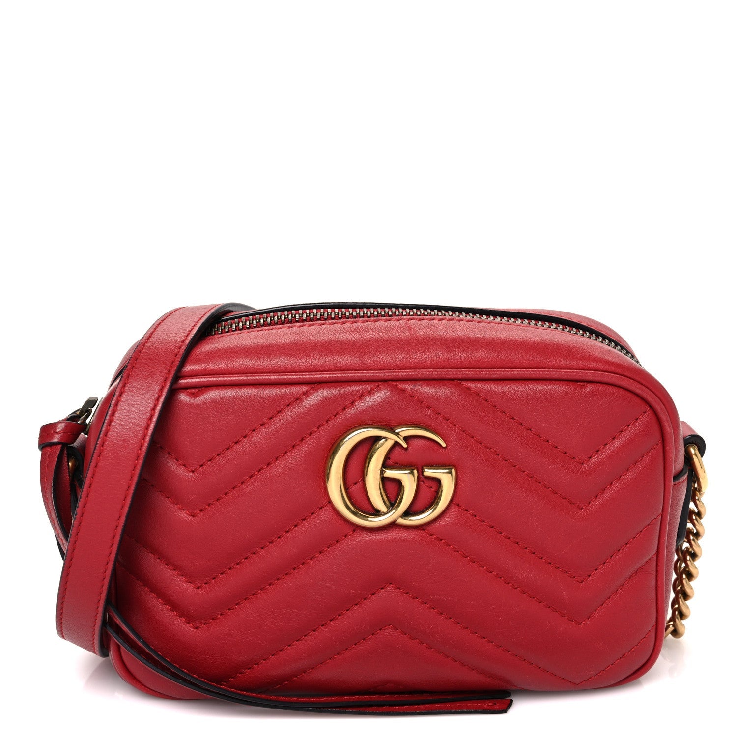 Calfskin Matelasse Mini GG Marmont Chain Shoulder Bag Hibiscus Red