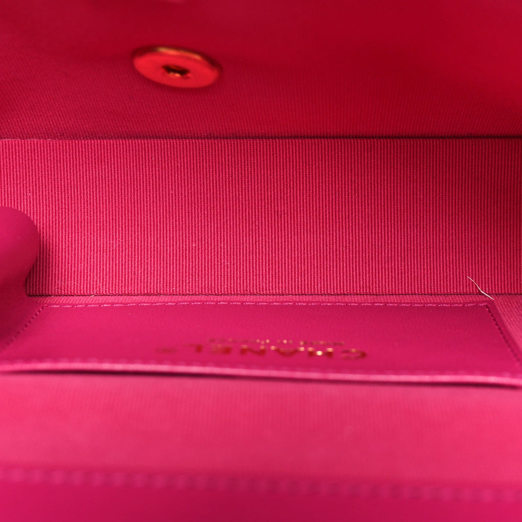 Shiny Lambskin Quilted Flap Clutch Bag Dark Pink