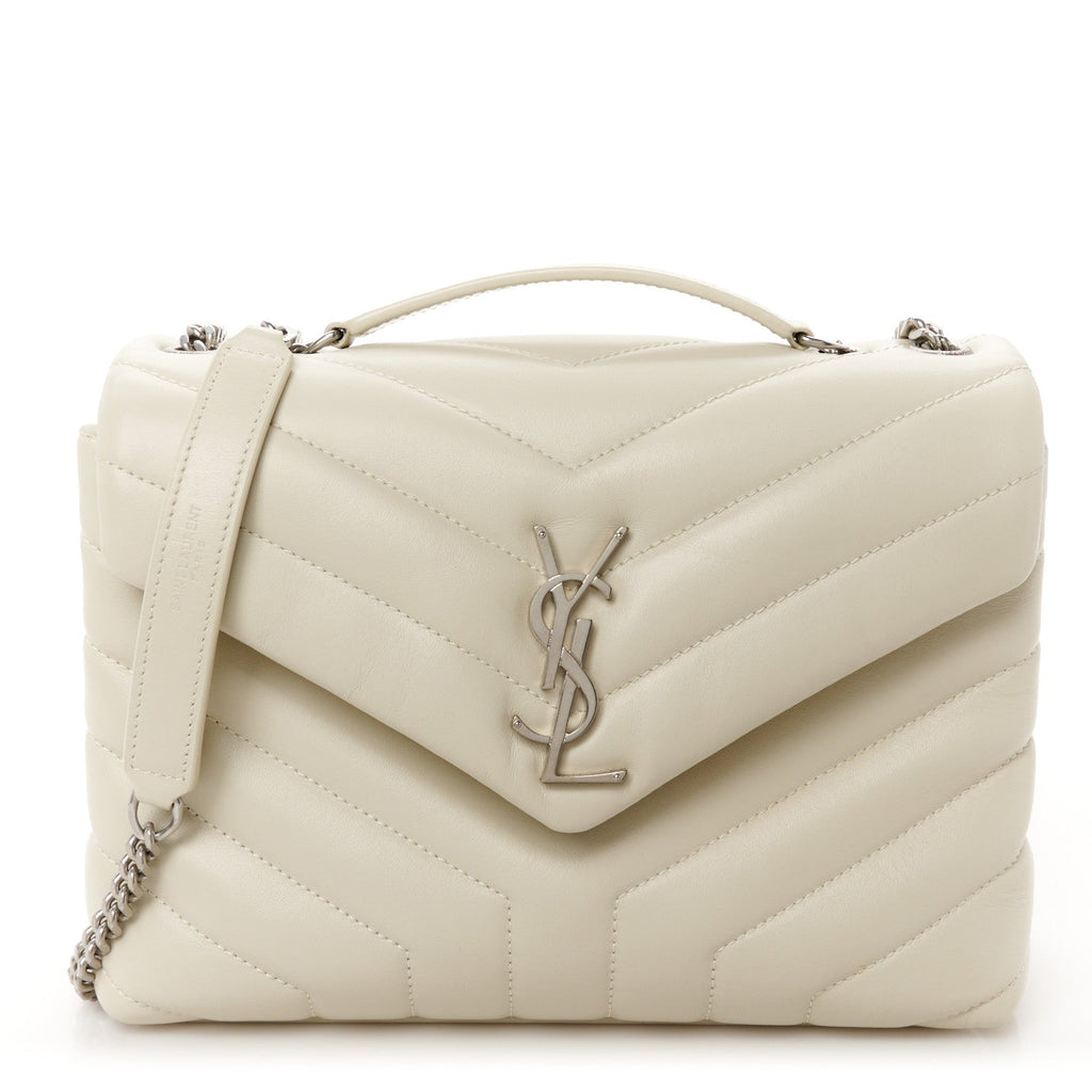Calfskin Y Quilted Monogram Small Loulou Chain Satchel Crema Soft
