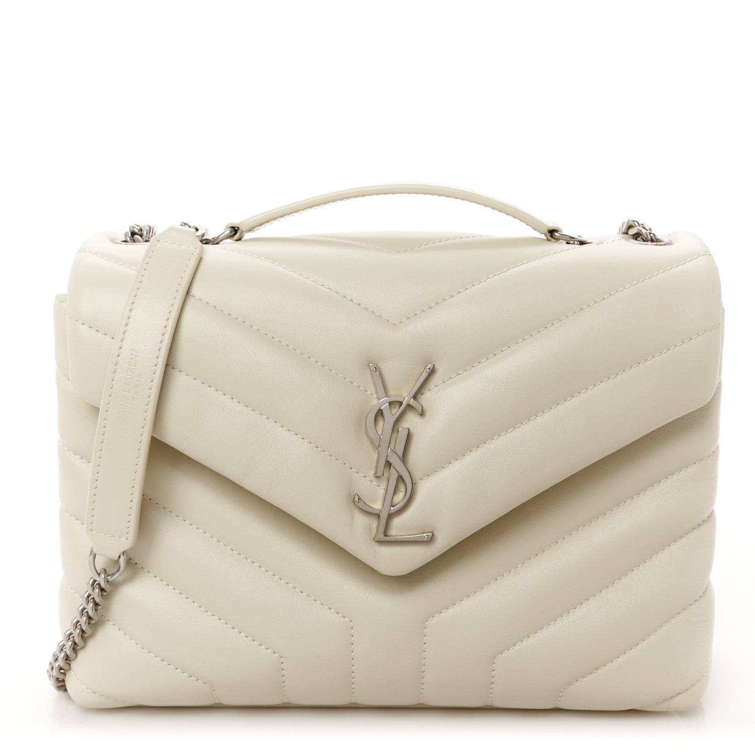 Calfskin Y Quilted Monogram Small Loulou Chain Satchel Crema Soft