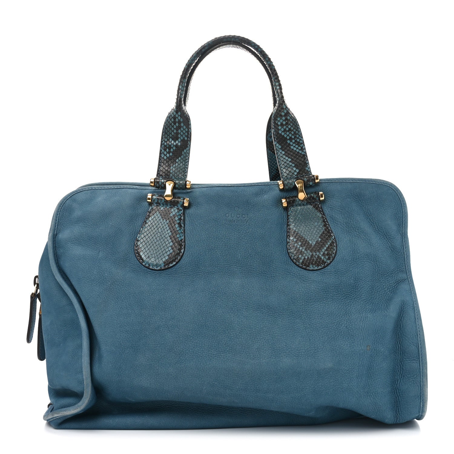 Nubuck Snakeskin Large Top Handle Bag Blue