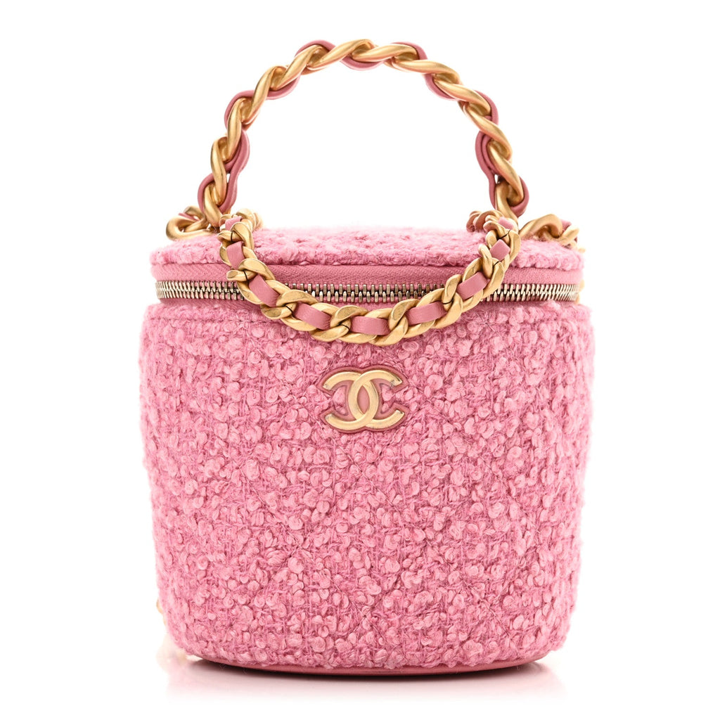 Tweed Quilted Afternoon Tea Top Handle Vanity Case With Chain Pink