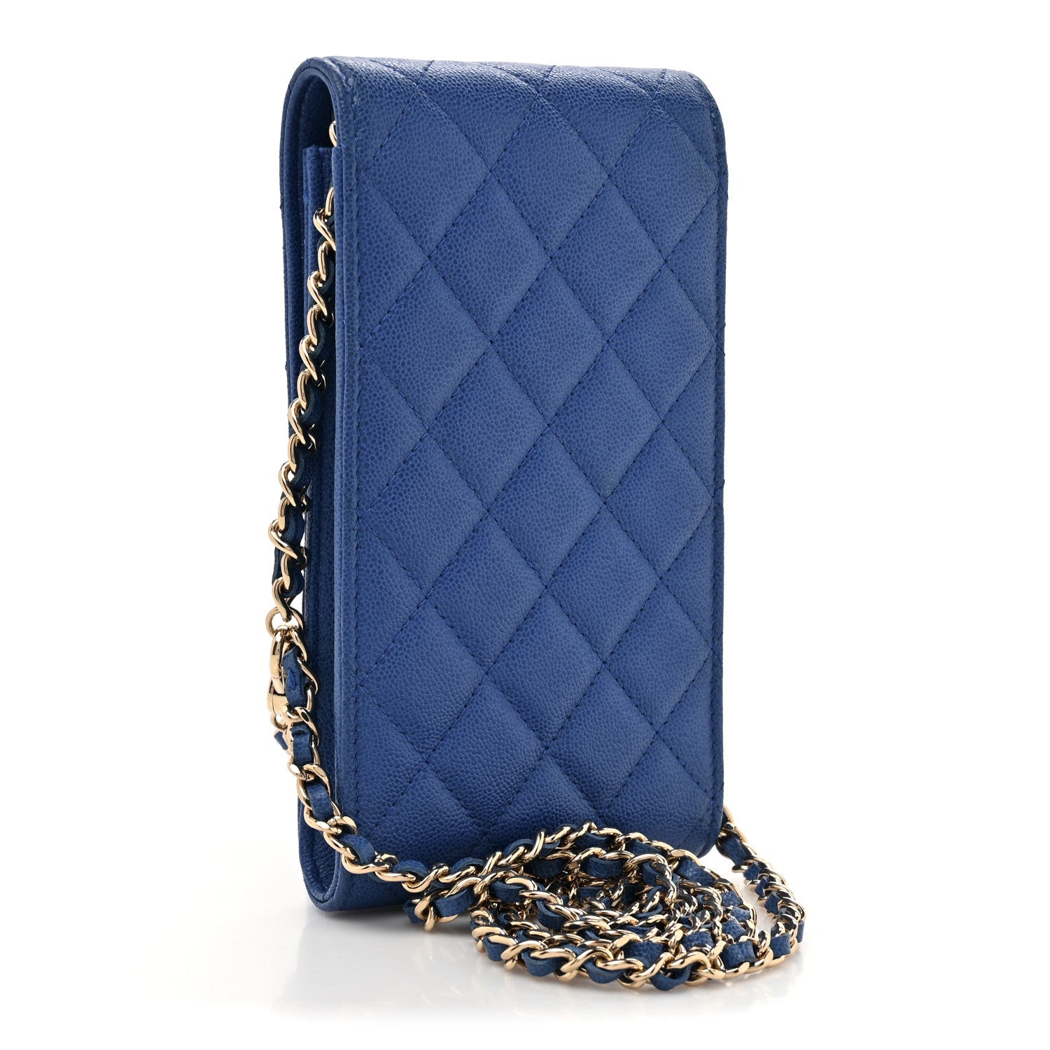 Caviar Quilted CC Airpods Pro and Phone Case With Chain Blue
