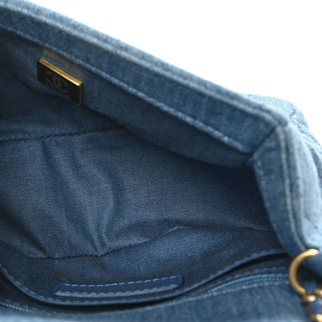 Denim Quilted Mini Pearl Crush Flap Blue