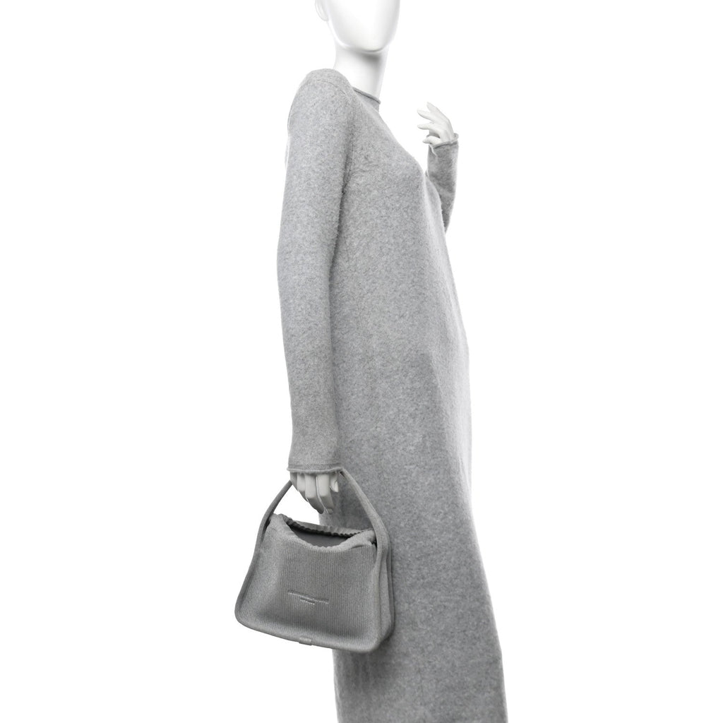 Metallic Ribbed Knit Small Ryan Bag Silver