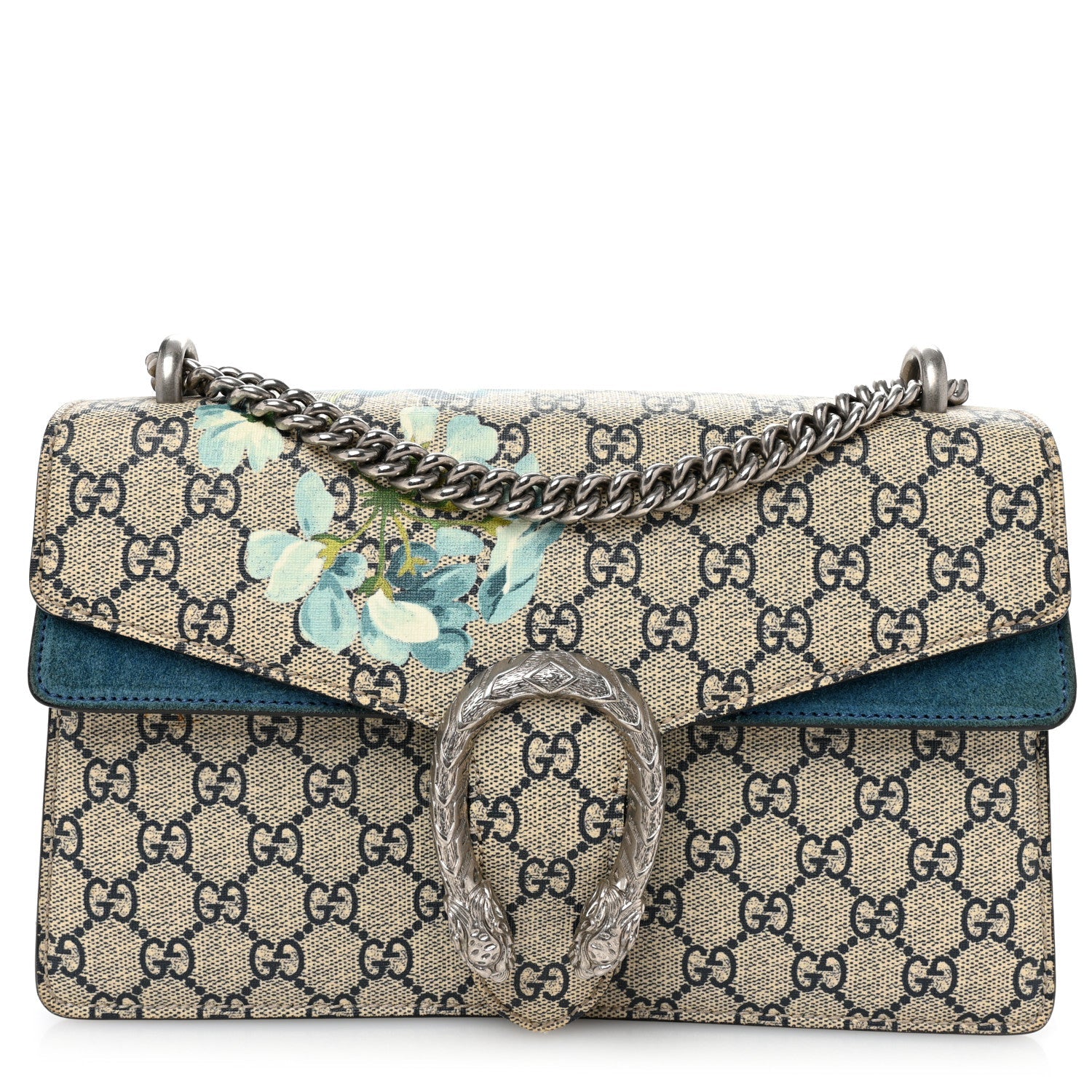 GG Supreme Monogram Blooms Small Dionysus Shoulder Bag Beige Navy Vintage Blue