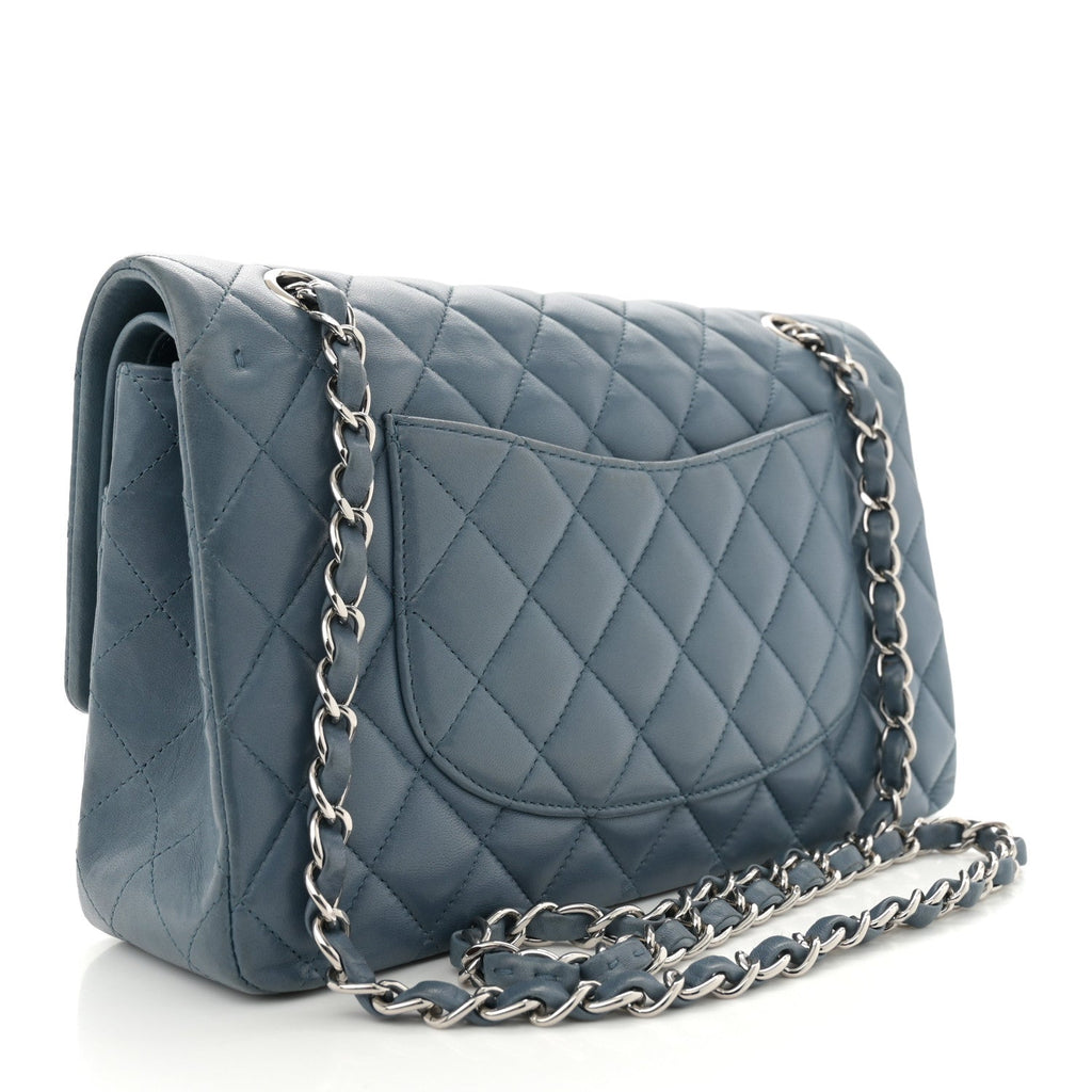 Lambskin Quilted Medium Double Flap Blue