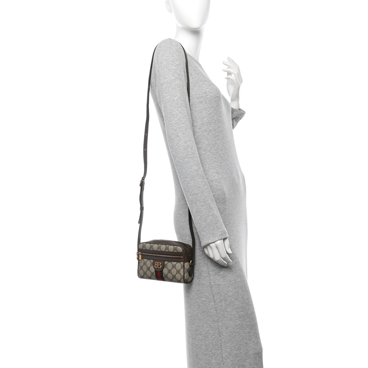 X BALENCIAGA BB Supreme Monogram Web Mini Ophidia Shoulder Bag Beige New Acero