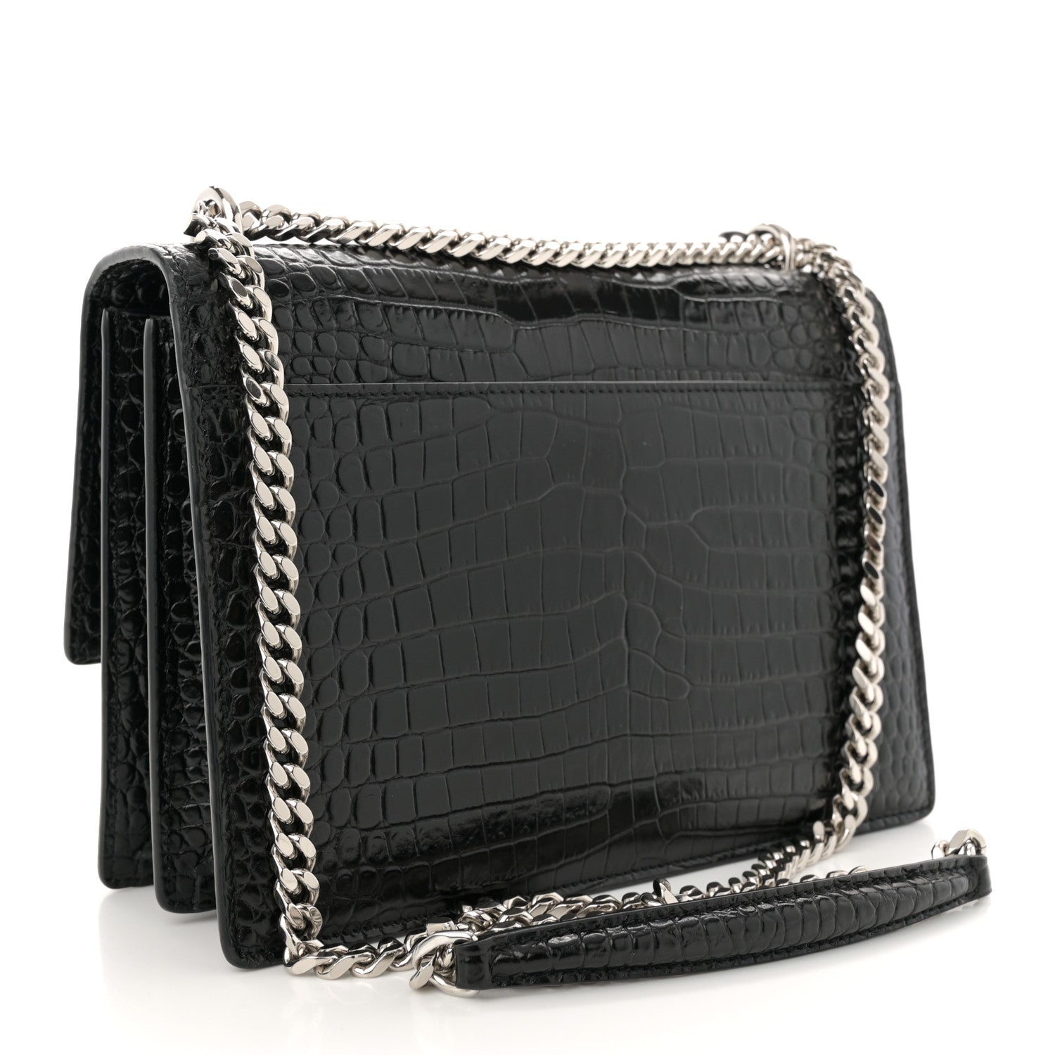 Calfskin Crocodile Embossed Medium Monogram Sunset Black