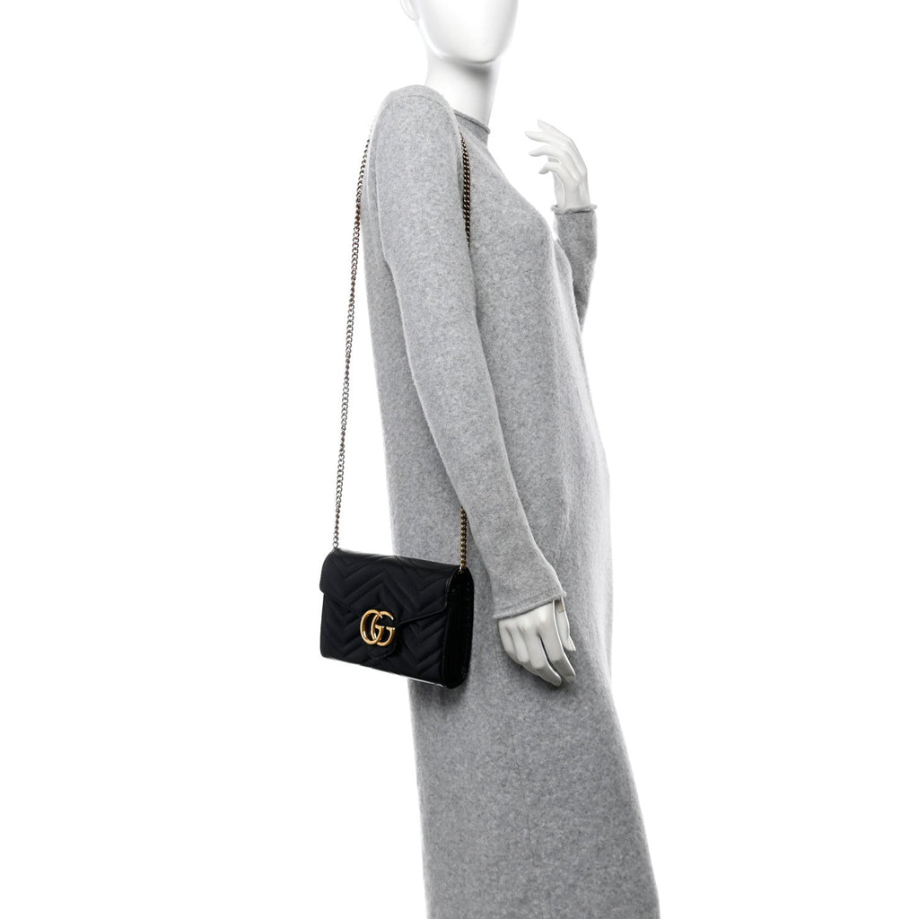 Calfskin Matelasse GG Marmont Chain Wallet Black