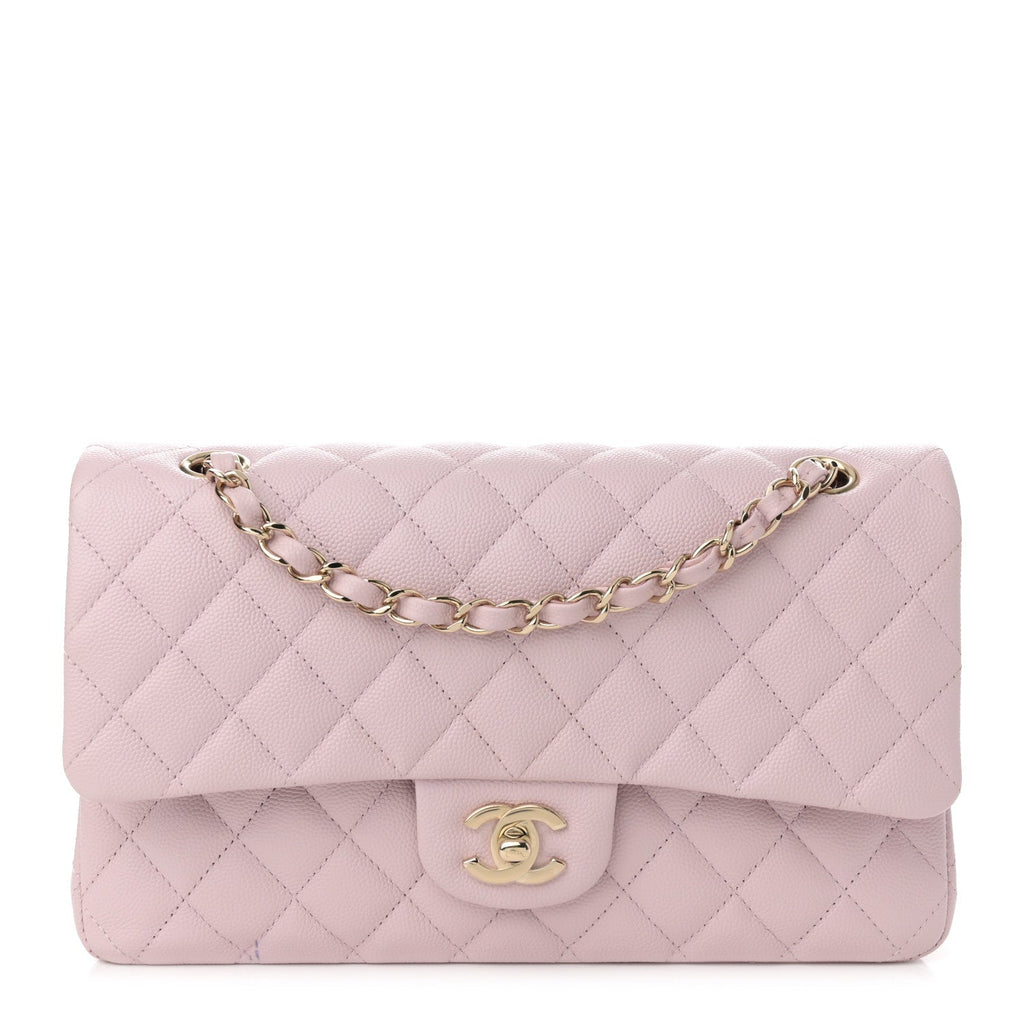 Caviar Quilted Medium Double Flap Light Pink