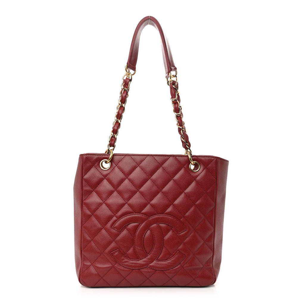 Caviar Quilted Petit Shopping Tote PST Red