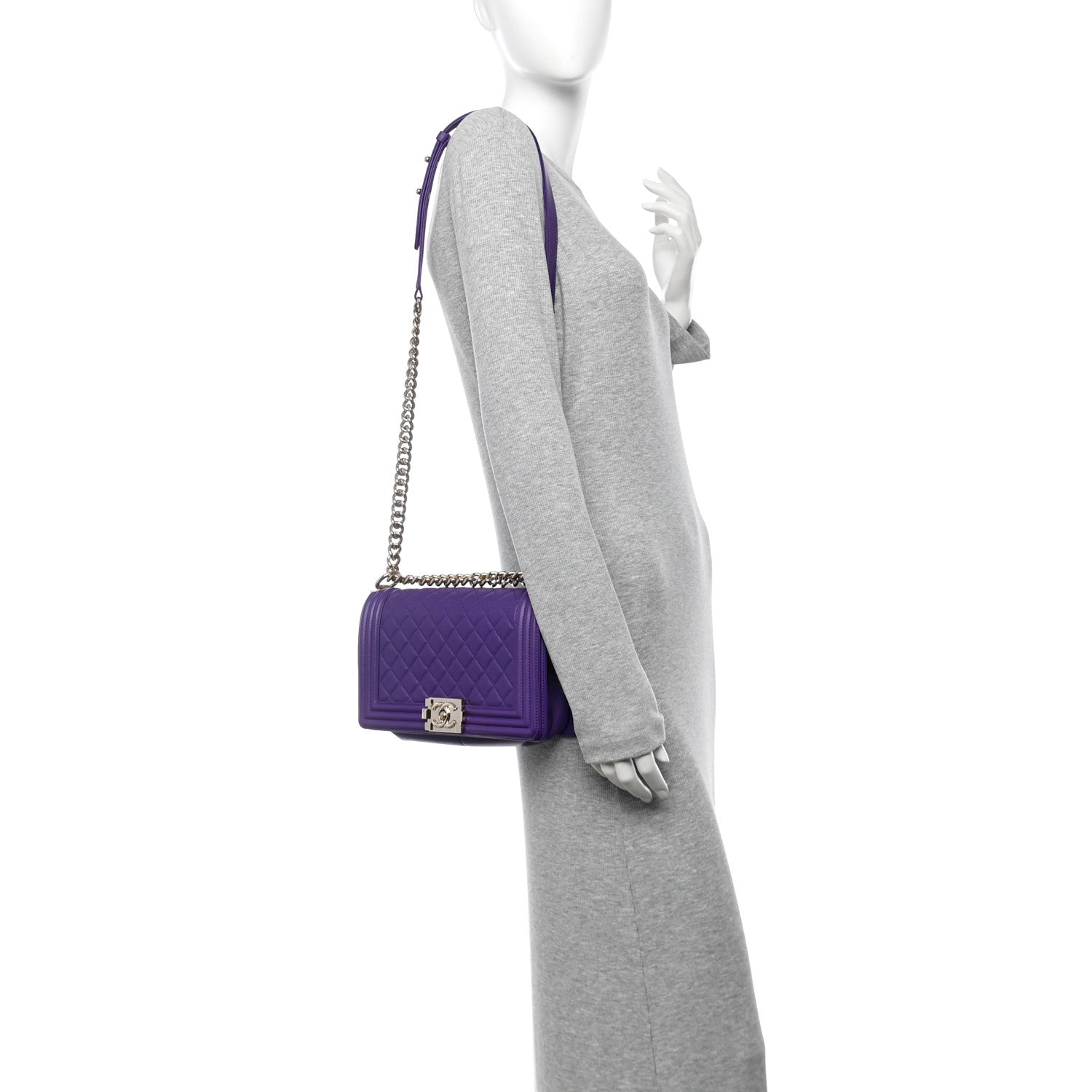Lambskin Quilted Medium Boy Flap Purple