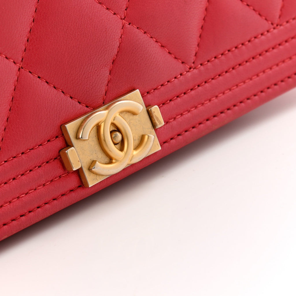 Lambskin Quilted Boy Wallet On Chain WOC Dark Fuchsia