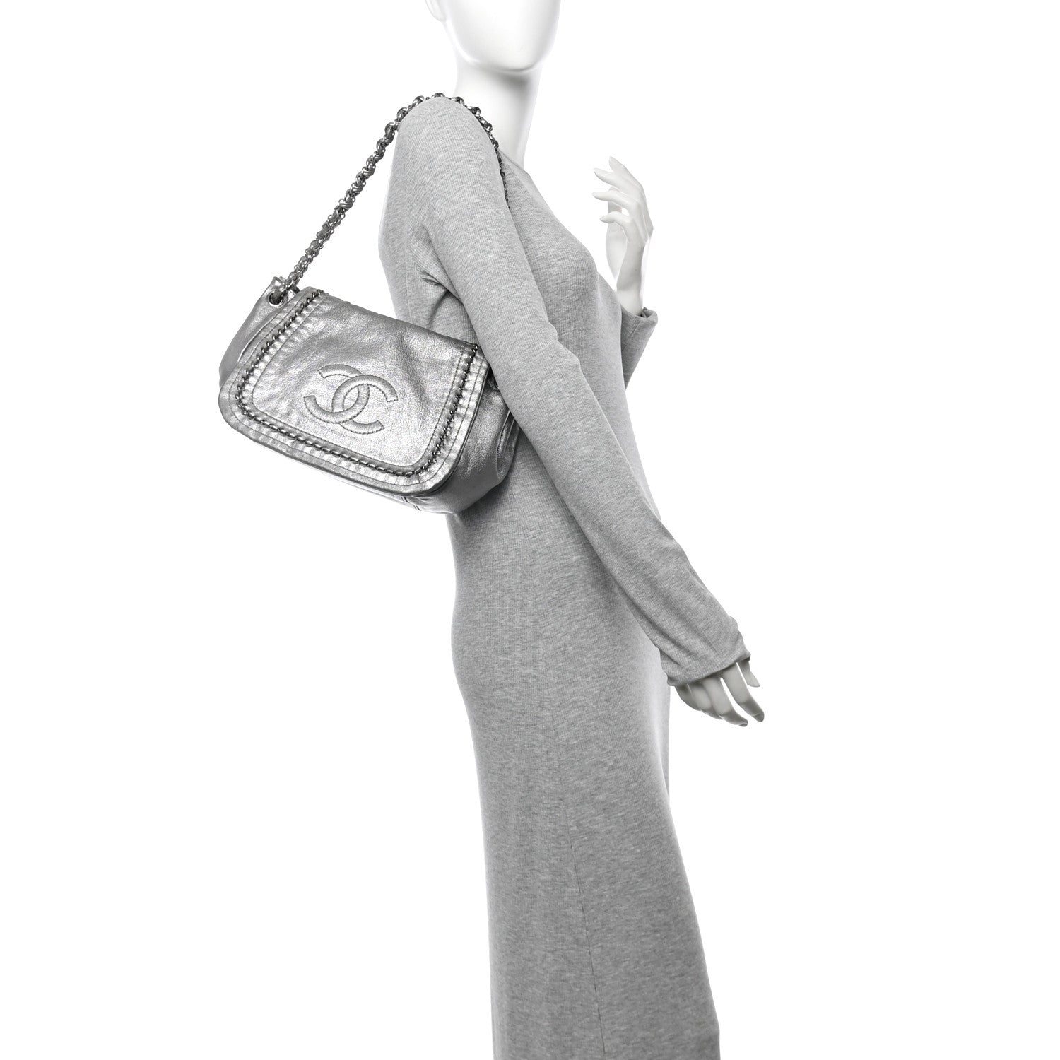 Metallic Deerskin Luxe Ligne Flap  Silver