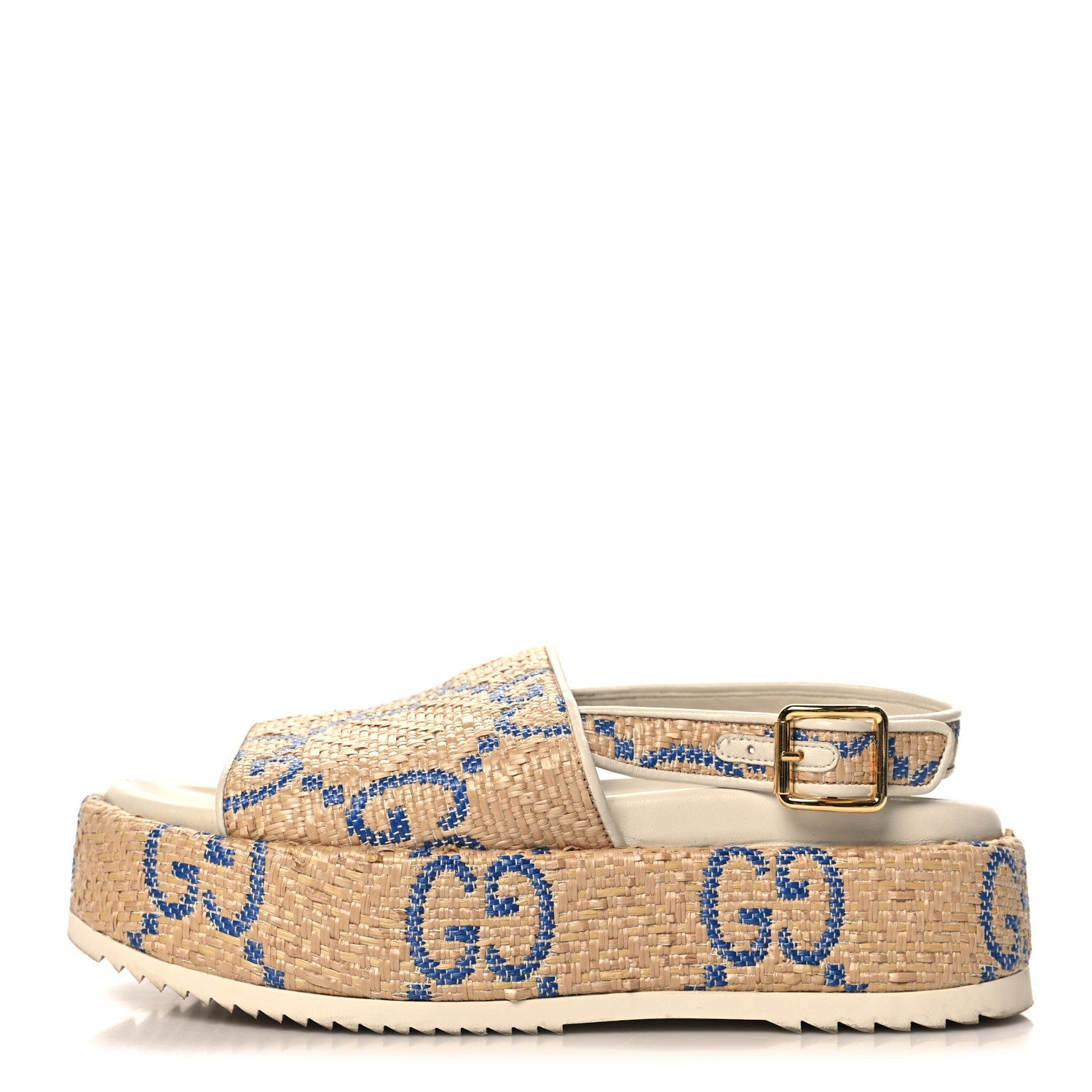 Raffia GG Monogram Granada Kid Angelina Platform 35mm Slingback Sandals 37.5 Natural Royale Mystic White