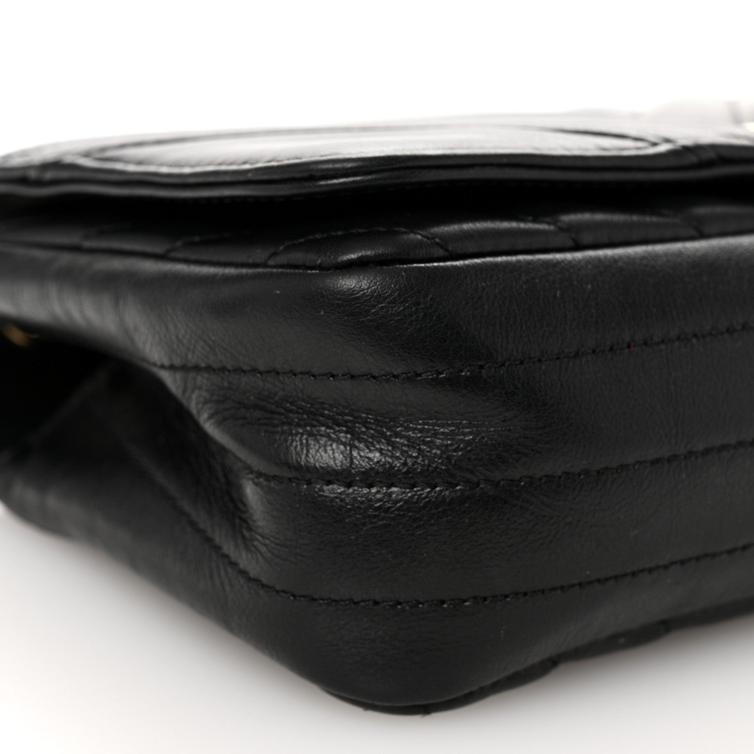 Calfskin Chevron Quilted Mini Statement Flap Black