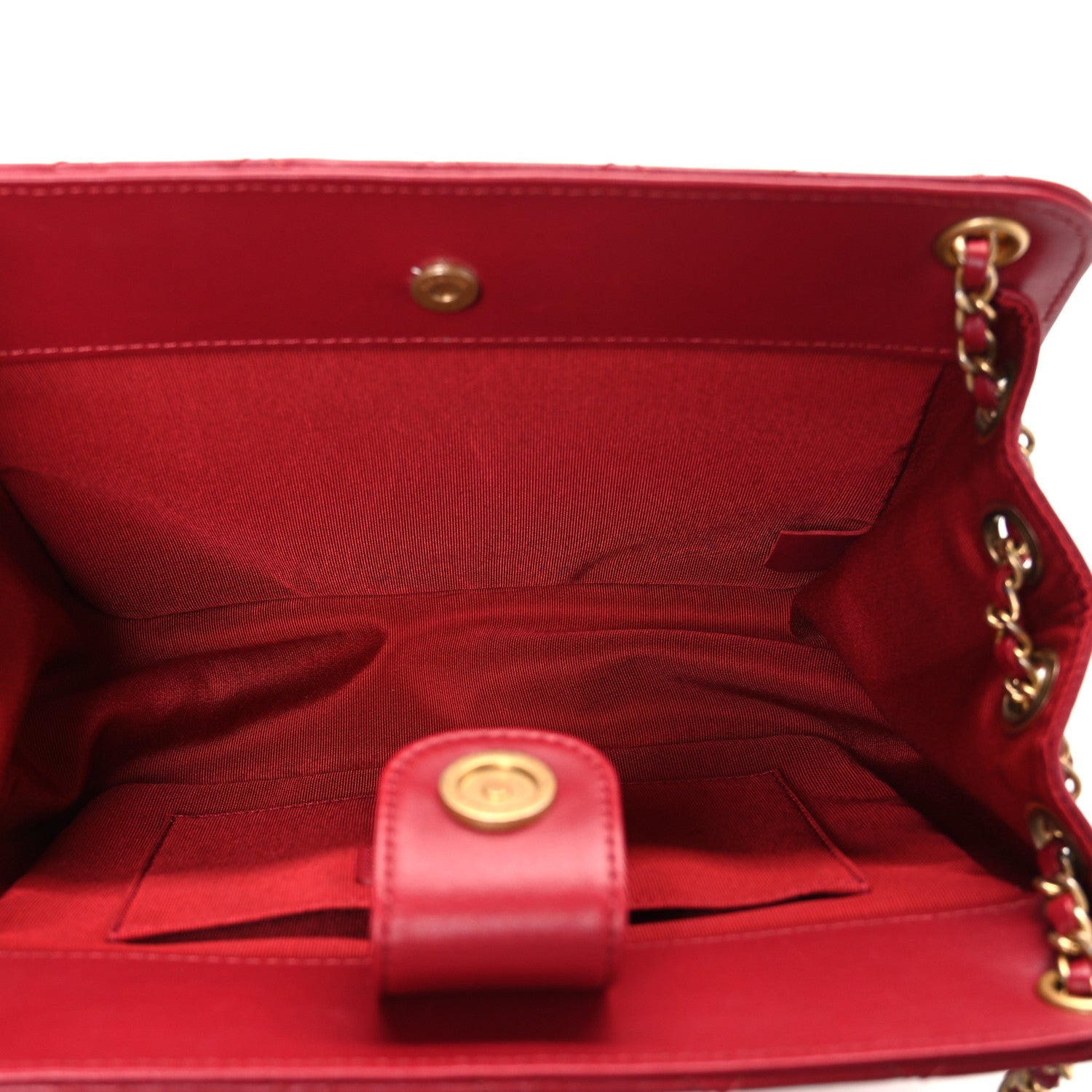 Calfskin Quilted CC Chain Accordion Tote Red