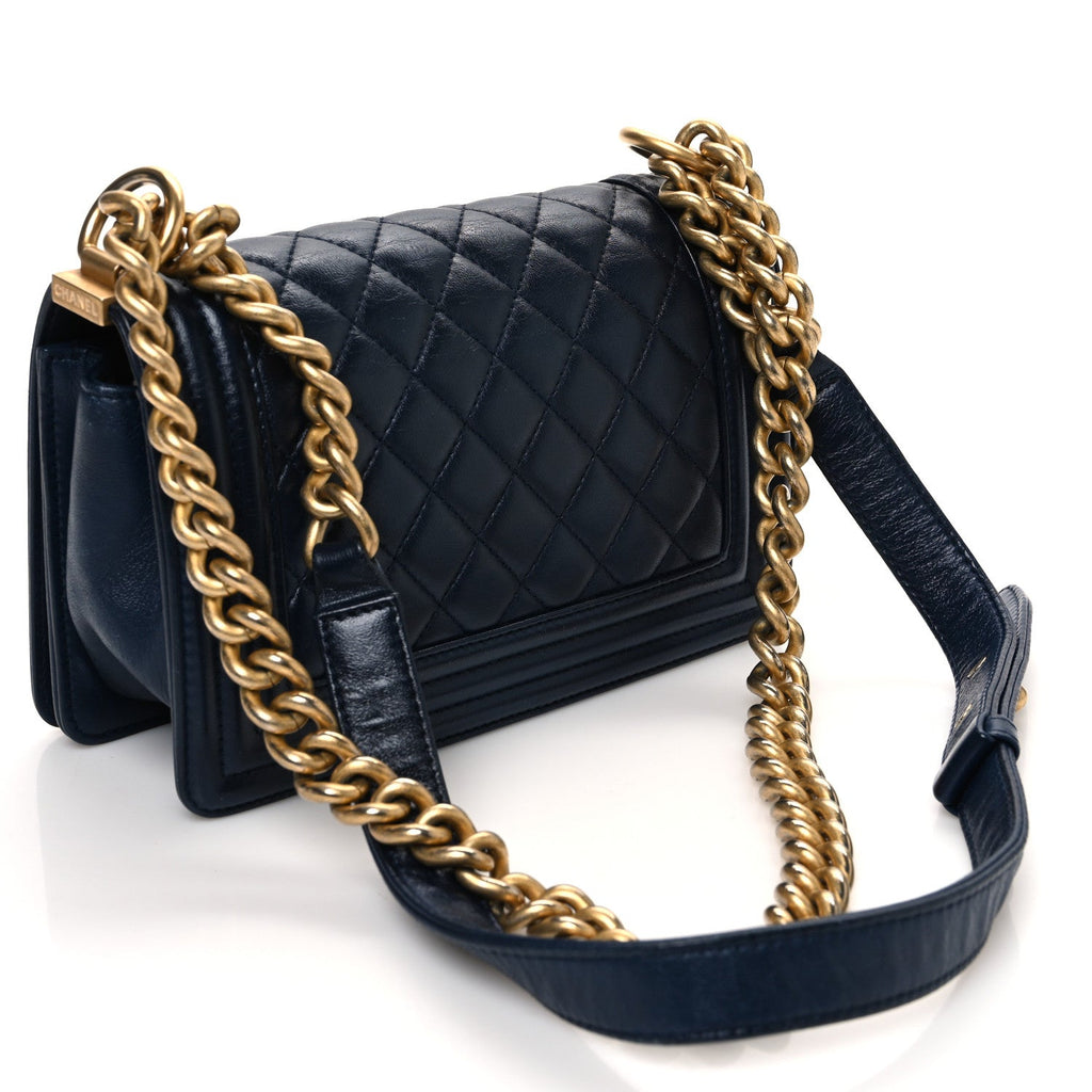 Calfskin Quilted Small Boy Flap Navy