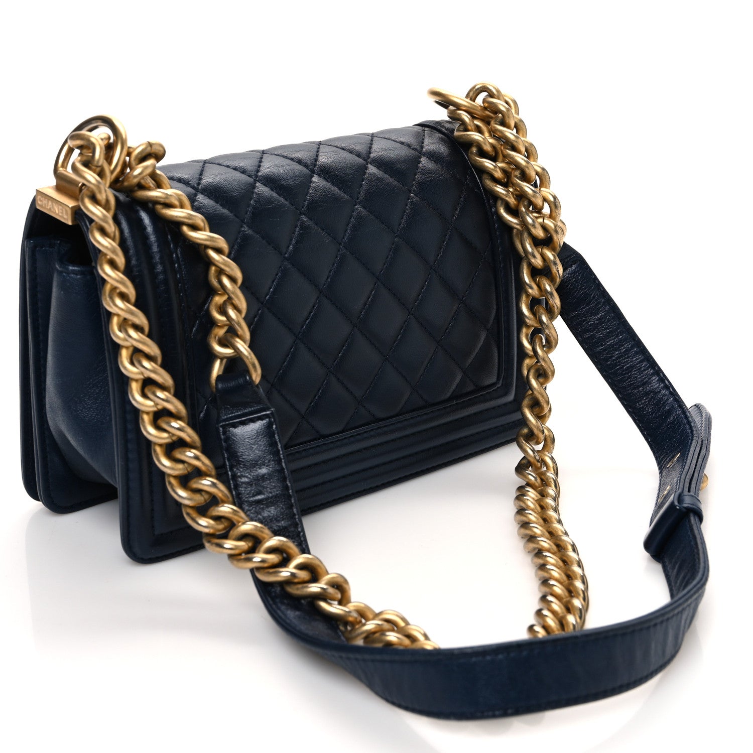 Calfskin Quilted Small Boy Flap Navy