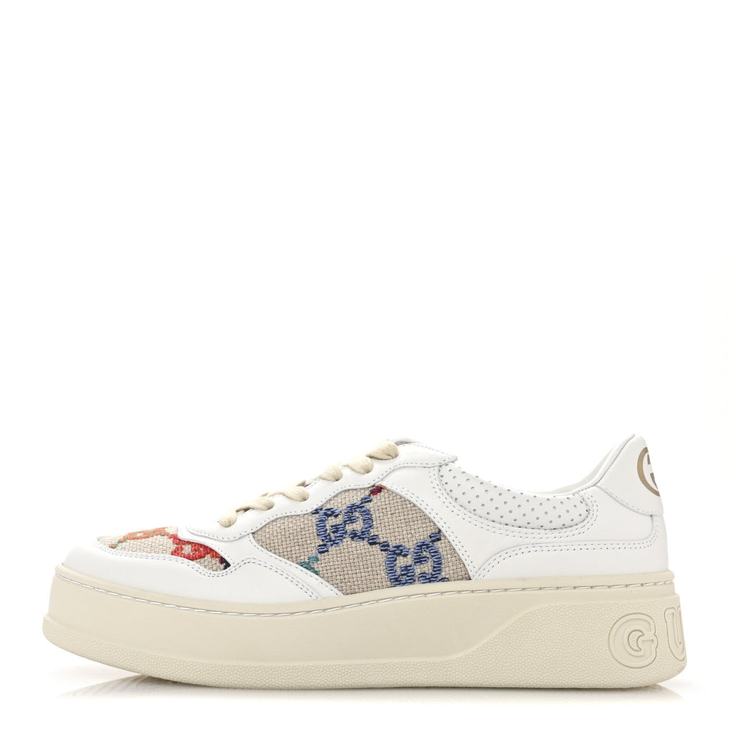Dali Soft Calfskin GG Tennis Embossed Perforated Womens Platform 55mm Sneakers 40 White Multicolor