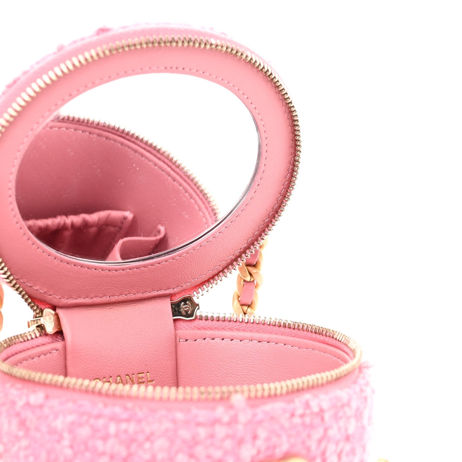 Tweed Quilted Afternoon Tea Top Handle Vanity Case With Chain Pink