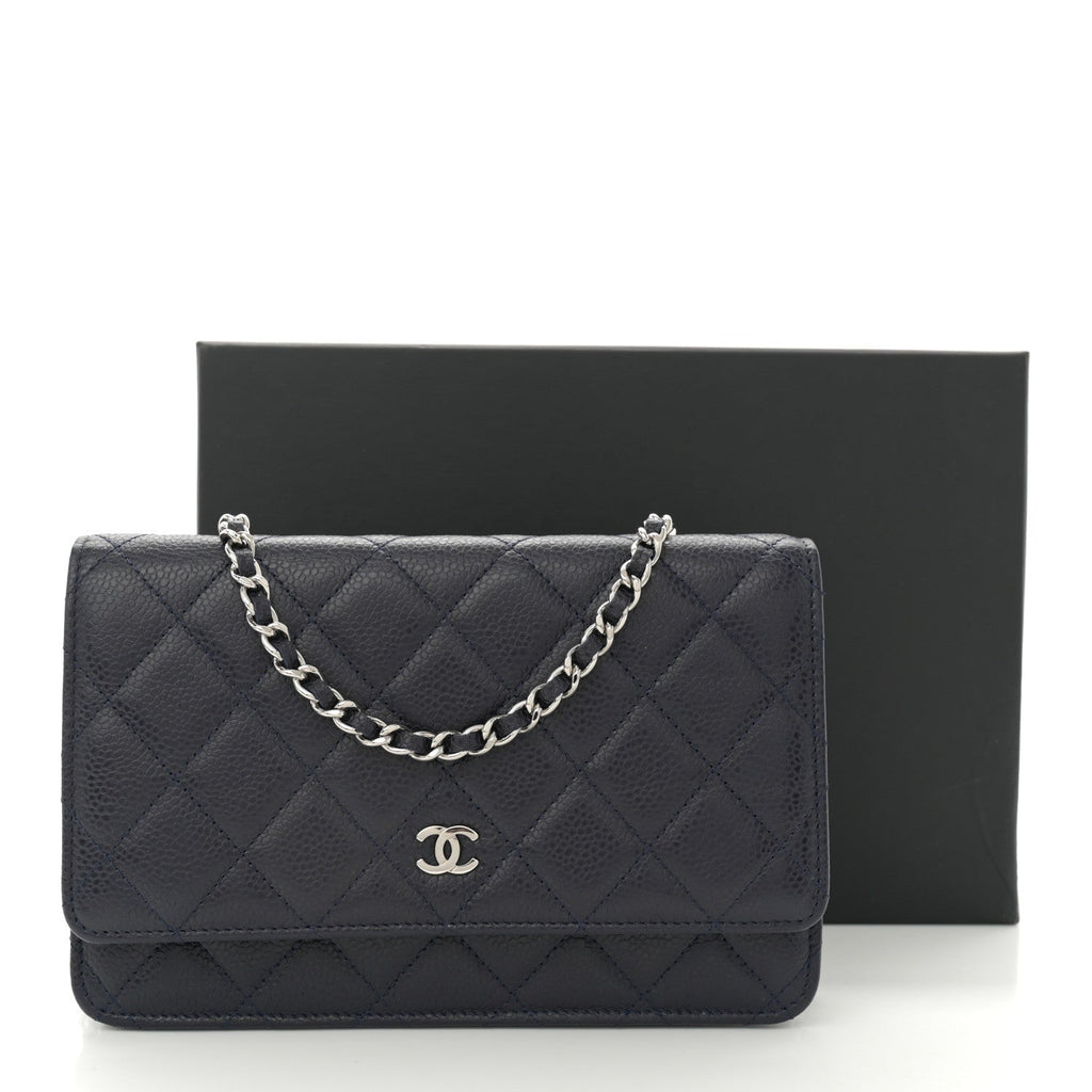 Caviar Quilted Wallet on Chain WOC Navy Blue