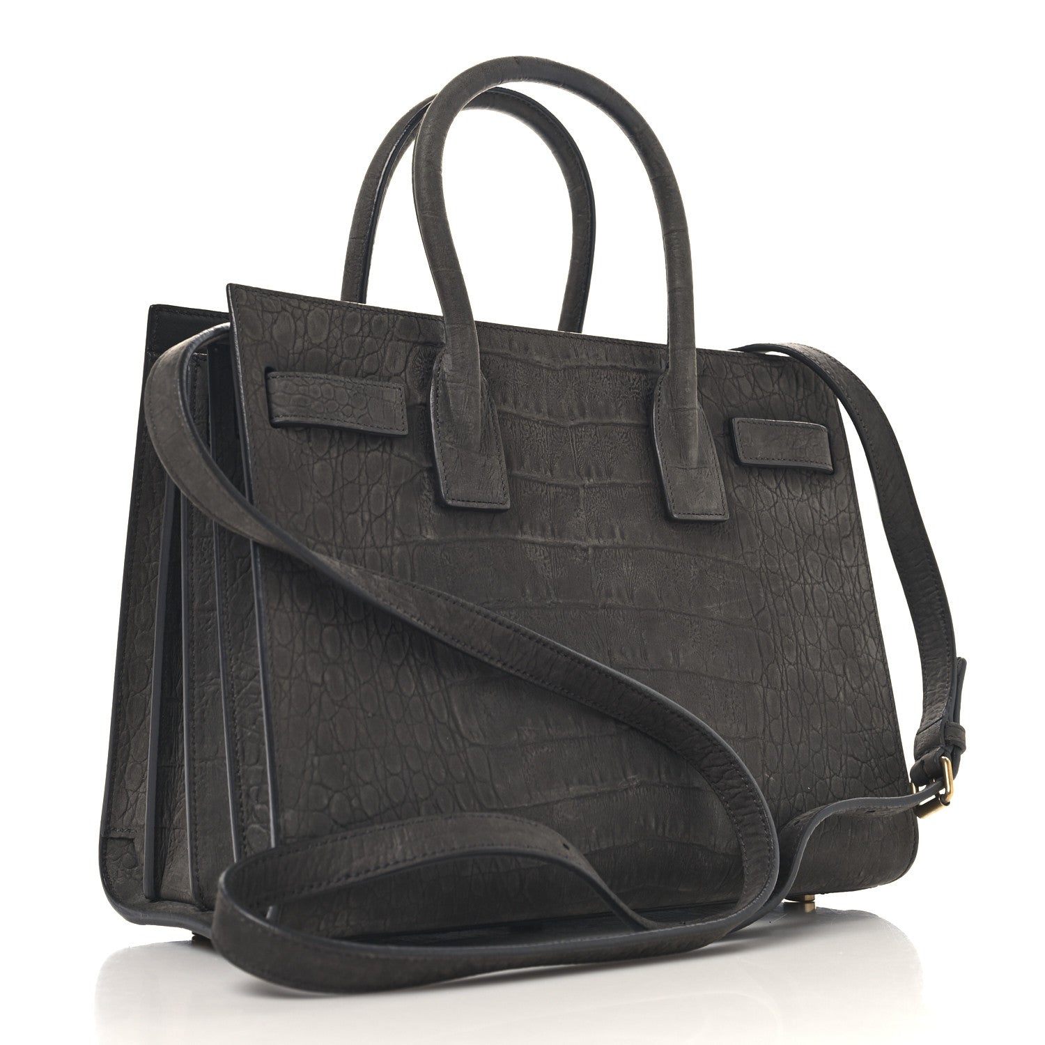 Crocodile Embossed Nubuck Baby Sac De Jour Dark Anthracite