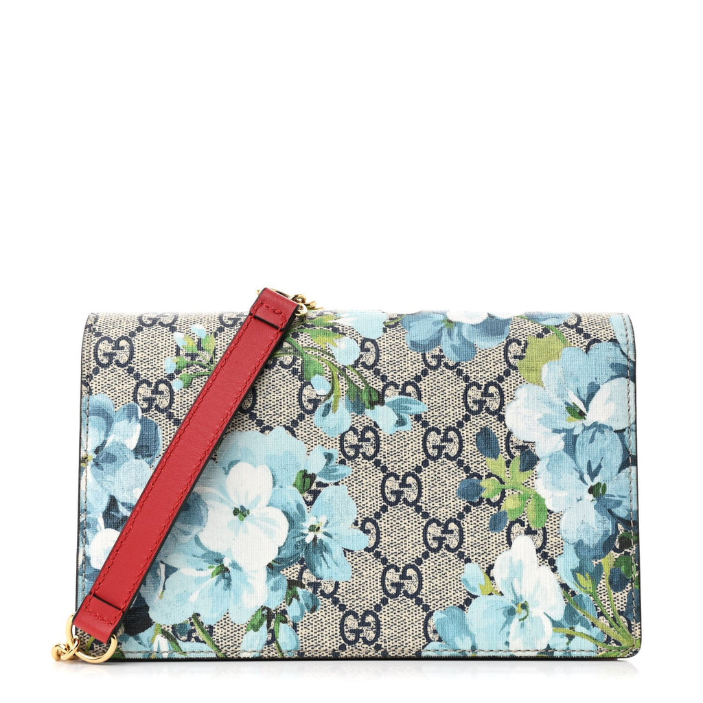 GG Supreme Monogram Blooms Chain Wallet Blue