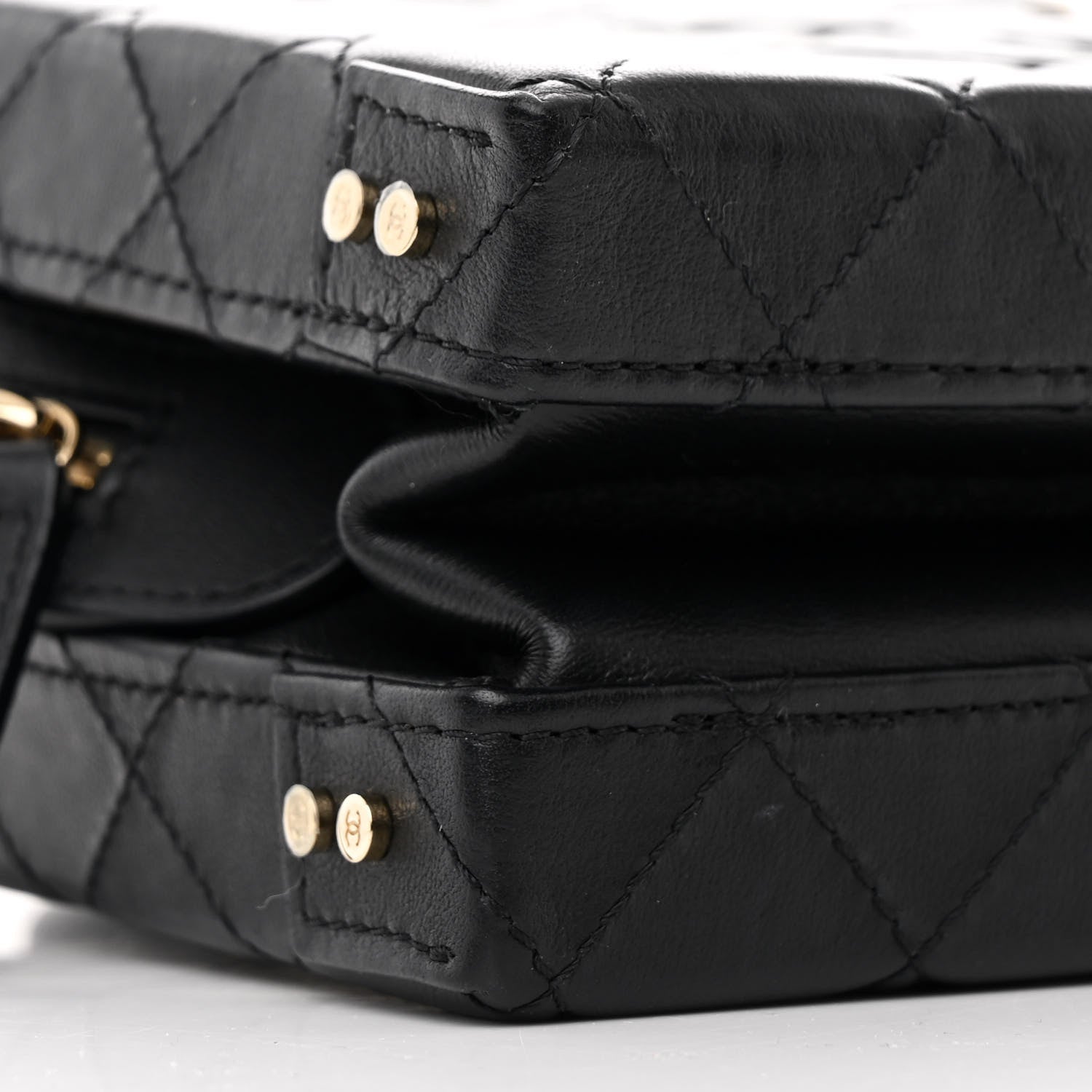 Calfskin Quilted Studded Square Vanity Case Black