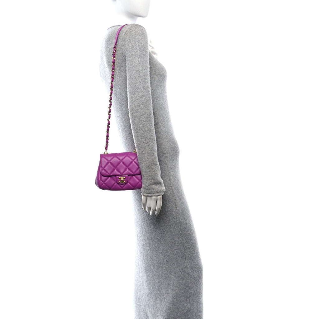 Lambskin Quilted Mini Flap Purple
