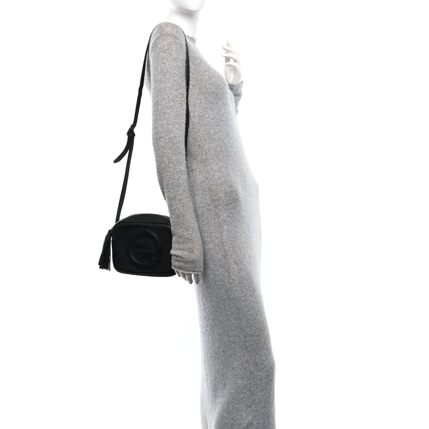 Sakai Be Green Calfskin Diagonal Stitched Small Blondie Shoulder Bag Black