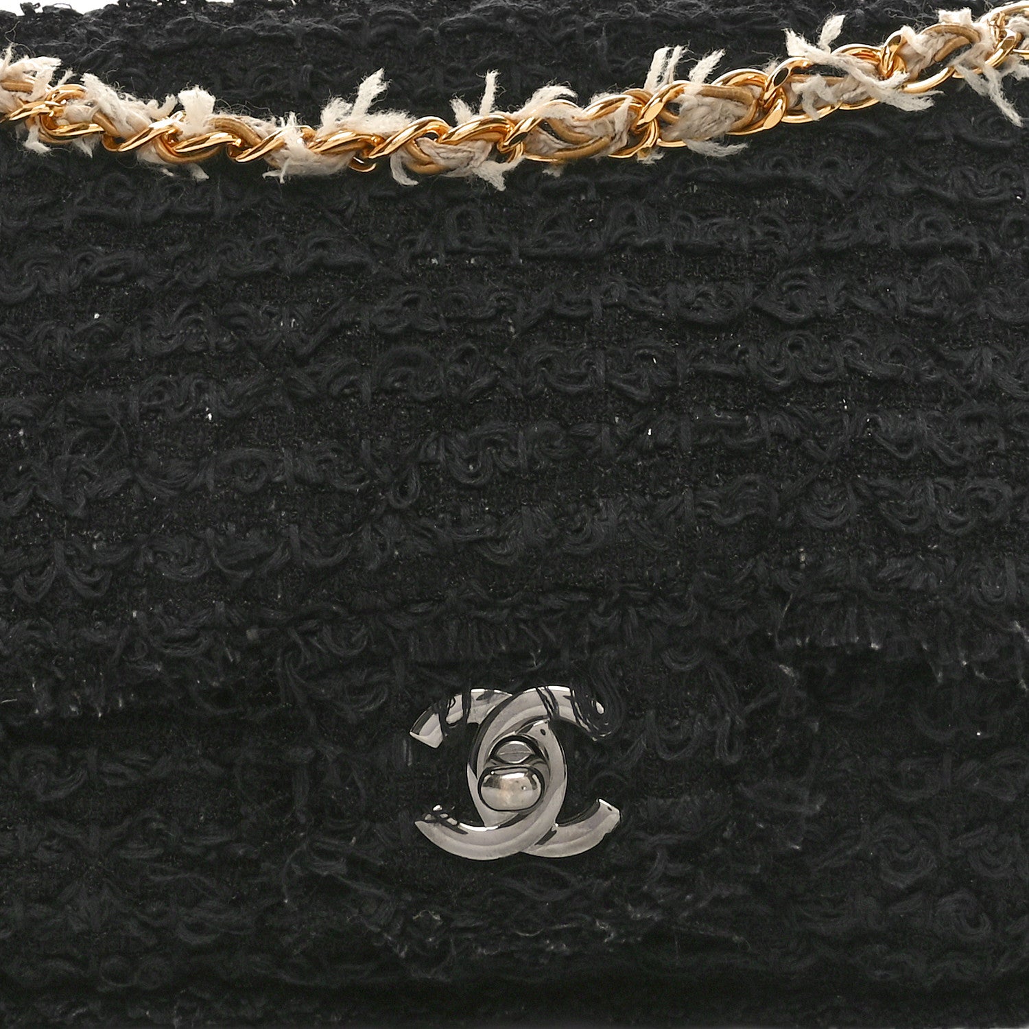 Tweed Quilted Medium Single Flap Black