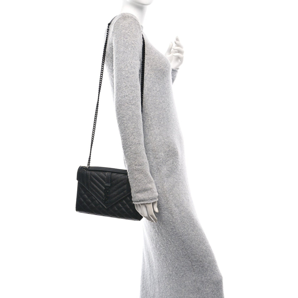 Grain De Poudre Textured Mixed Matelasse Triquilt Medium Monogram Monochrome Satchel Black