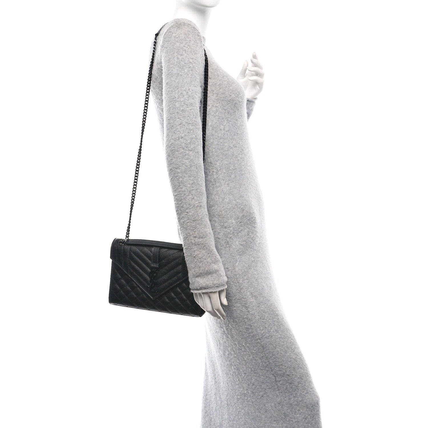 Grain De Poudre Textured Mixed Matelasse Triquilt Medium Monogram Monochrome Satchel Black