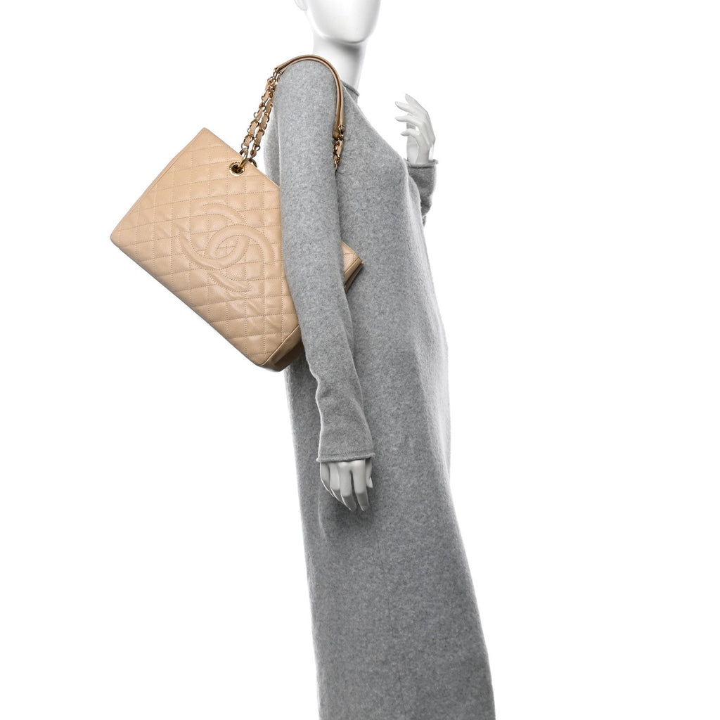 Caviar Quilted Grand Shopping Tote GST Beige Clair