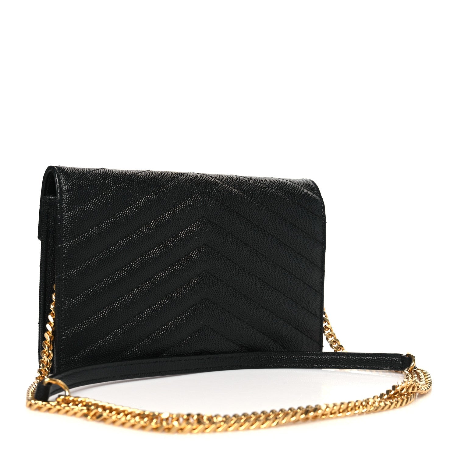 Grain De Poudre Matelasse Chevron Monogram Envelope Chain Wallet Black