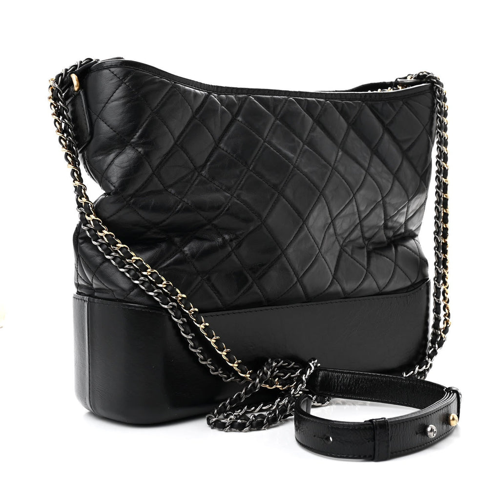 Aged Calfskin Quilted Large Gabrielle Hobo Black